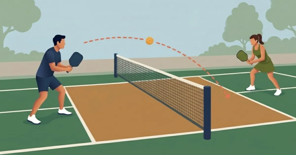 Two players practicing a controlled beginner pickleball rally