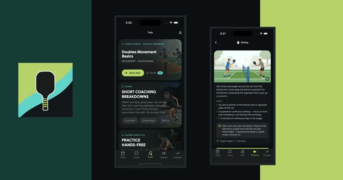 Coach Pickle training dashboard and step-by-step drill screen