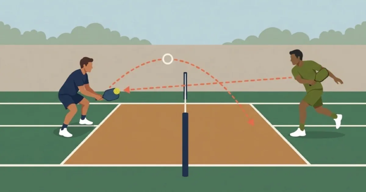 Pickleball player blocking a hard drive and resetting the ball softly