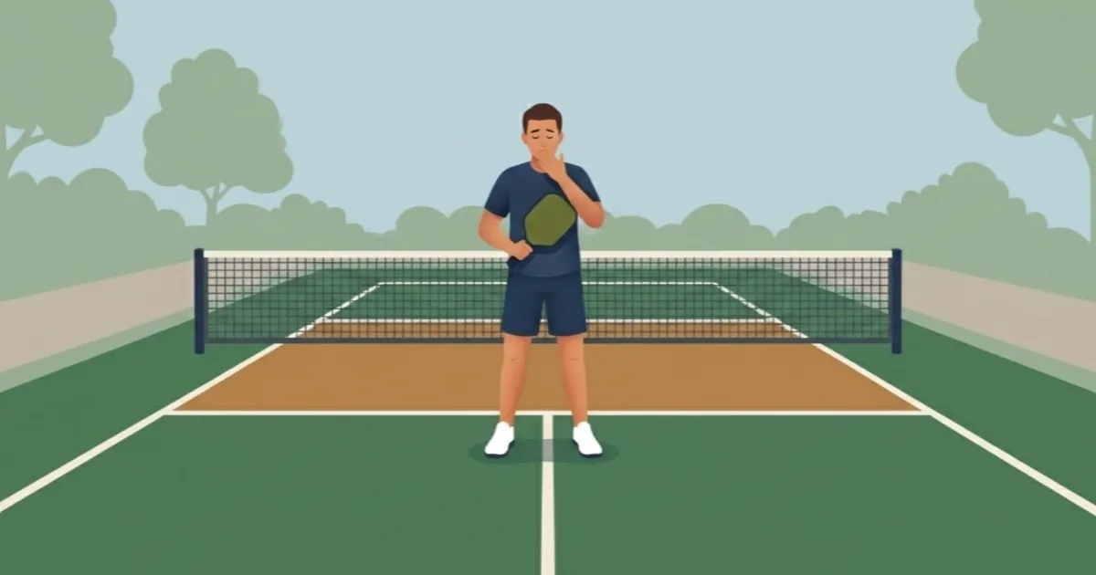 Pickleball player using a calming breathing routine between points
