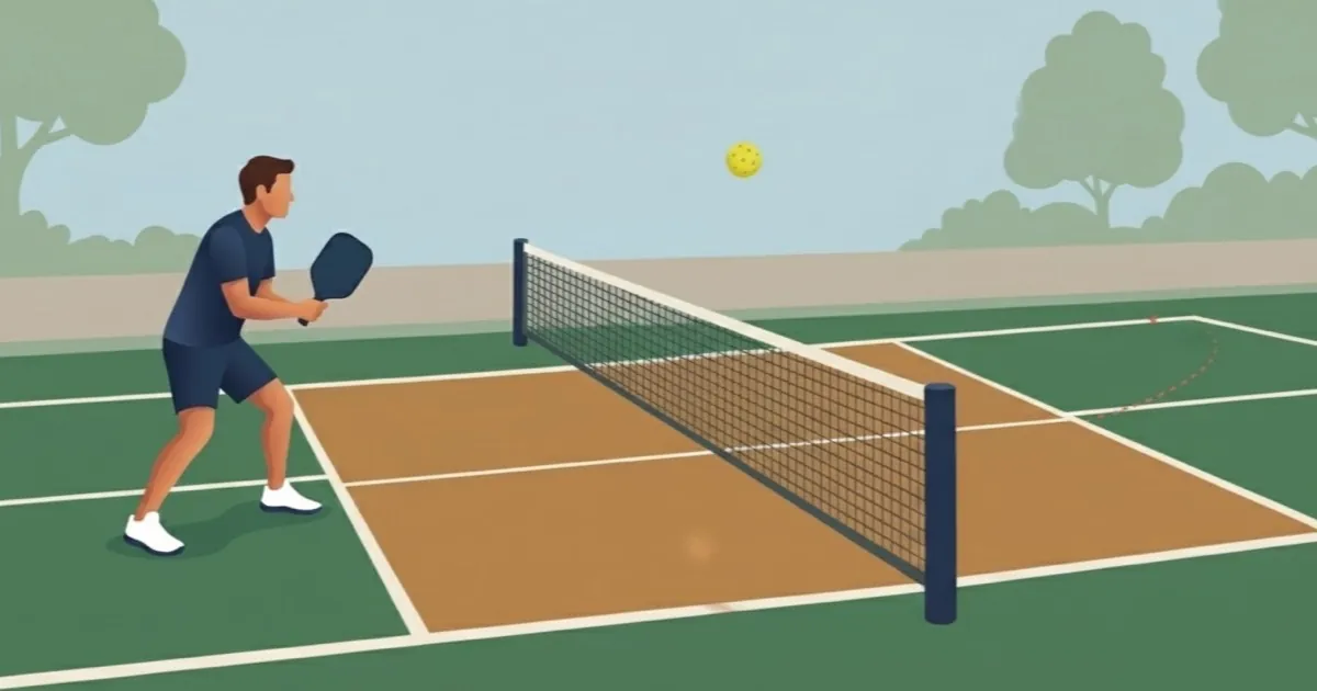 Pickleball player aiming a serve toward deep court placement targets