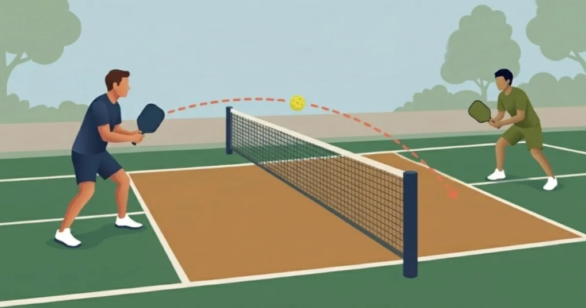 Soft third shot drop arcing into the pickleball kitchen