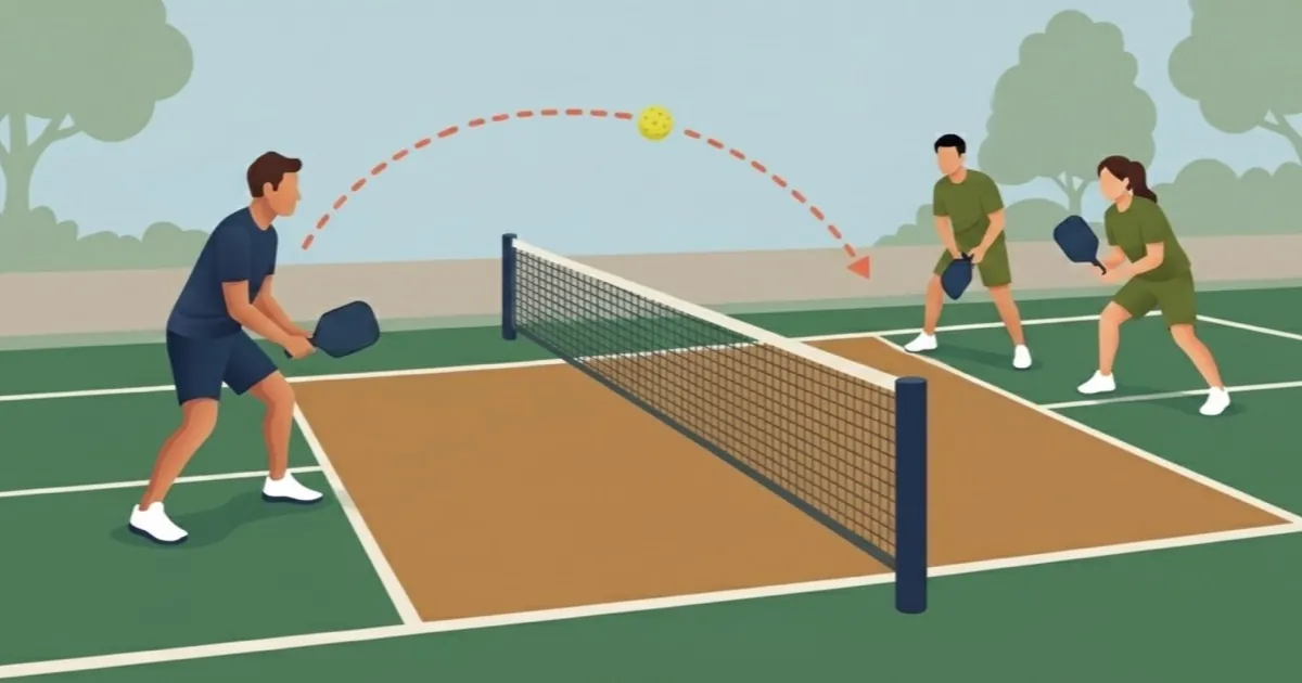 Pickleball player disguising the choice between a third shot drop and drive