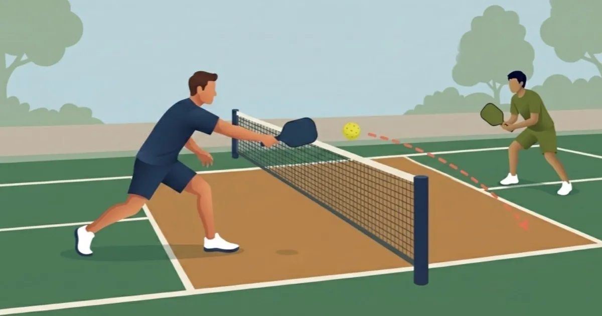 Pickleball player approaching the kitchen line after a forehand shot
